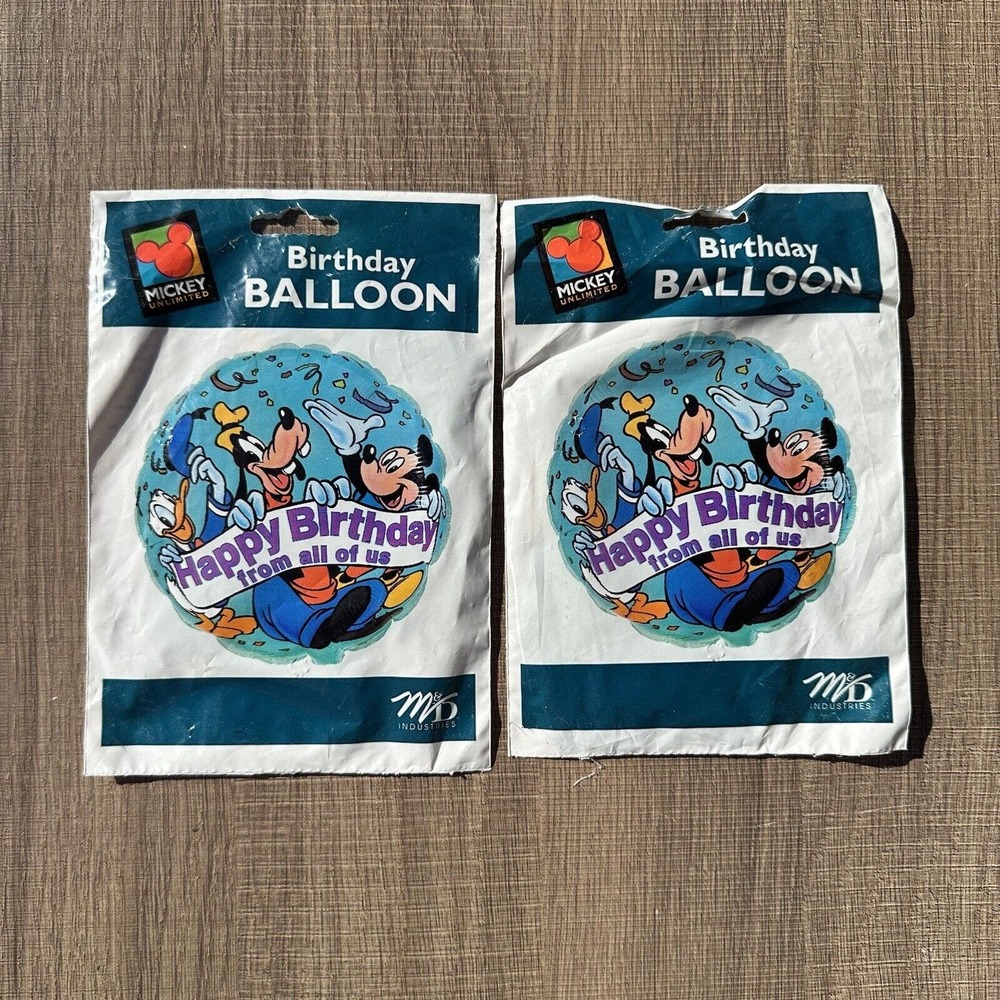 Vintage 90s Disney Mickey Mouse Unlimited Birthday Balloons Goofy Lot‎ of 2